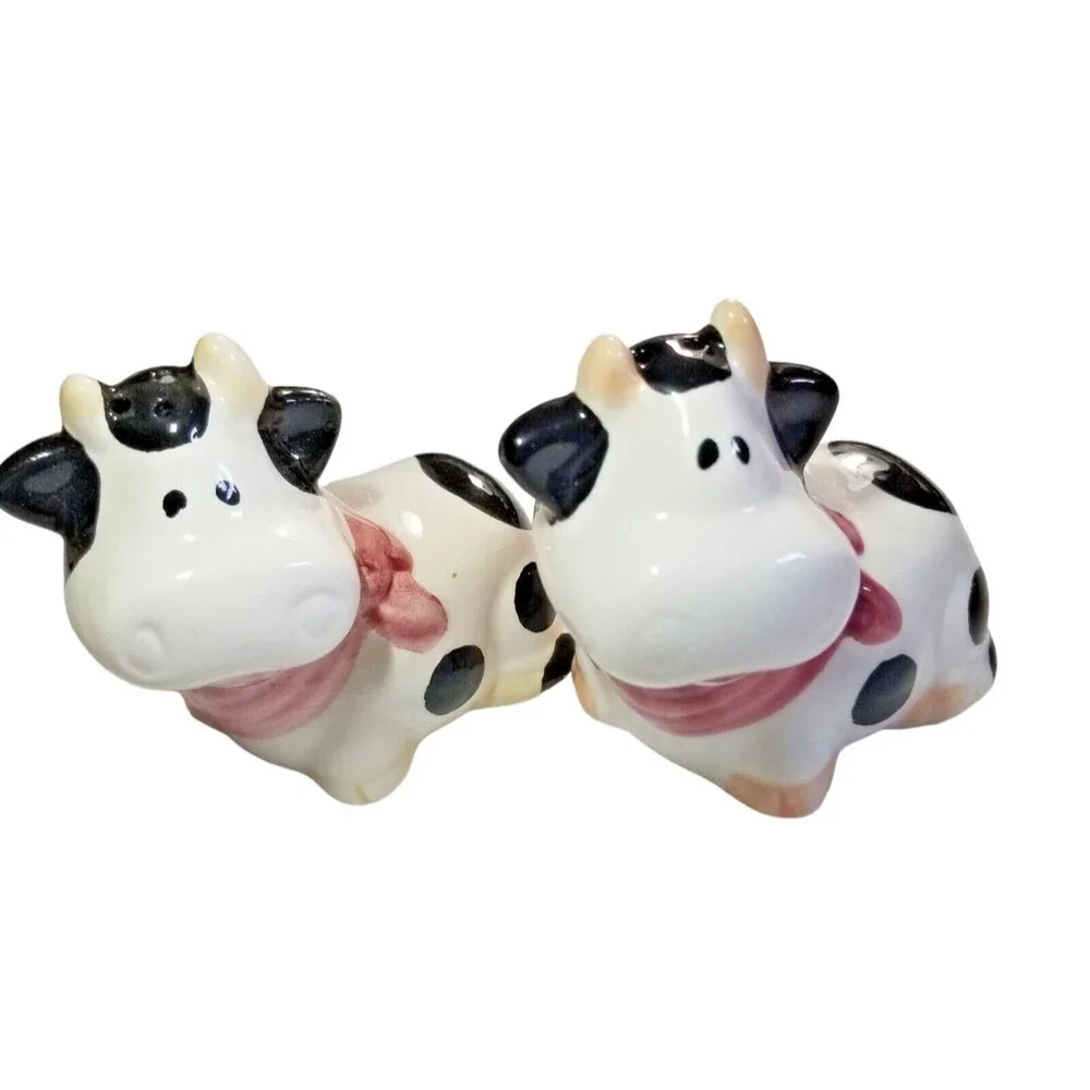 Moo Cow Salt & Pepper Shaker Set Rustic Farmhouse CHIC Ceramic Cottage Core